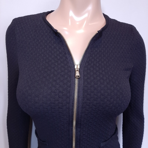 LA FEE MARABOUTEE Cropped Zip Front Blazer Jacket Fitted Collarless Textured - Picture 2 of 16